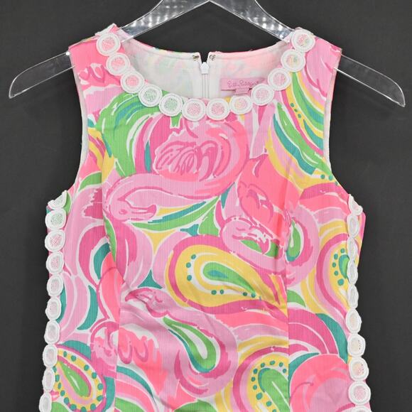 LILLY PULITZER Mila All Nighter Flamingo Dress Size 2 Crochet Lace Detail Shift‎ - Picture 8 of 13